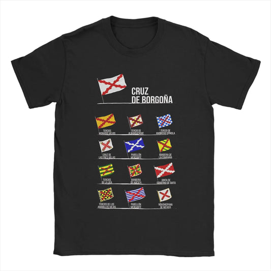 Burgundy Cross Flags Borgona  T-Shirts Spanish Empire  Funny Pure Cotton Tee Shirt Crew Neck Short Sleeve T Shirts Gift Clothes
