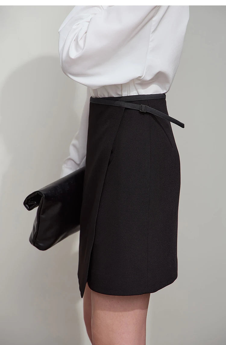Minimalist Women's Skirt 2025 Spring New Office Lady Versatile Fashion Asymmetric Wrinkle A-line Half-body Skirt 12511092