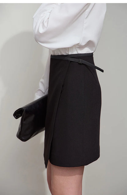 Minimalist Women's Skirt 2025 Spring New Office Lady Versatile Fashion Asymmetric Wrinkle A-line Half-body Skirt 12511092