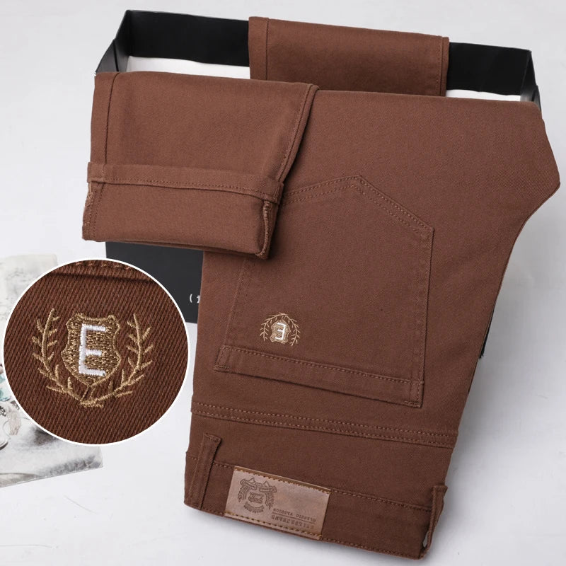 Spring New Men's Casual Jeans Fashion Korean Elastic Cotton Denim Pants Youth Trend Solid Color Fit Straight Trousers