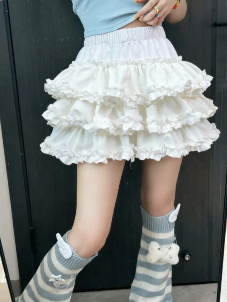 Princess Lolita Vintage Cake Skirt Sweet Kawaii Lace Ruffles Mini Skirts Harajuku Y2k Style Party Faldas Mujer Summer