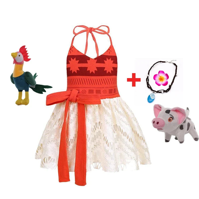 New Moana Dress Costumes Kids Girl Cosplay Toddler Movie Ocean Adventure Infant Frock Halloween Party With Chick Clothes