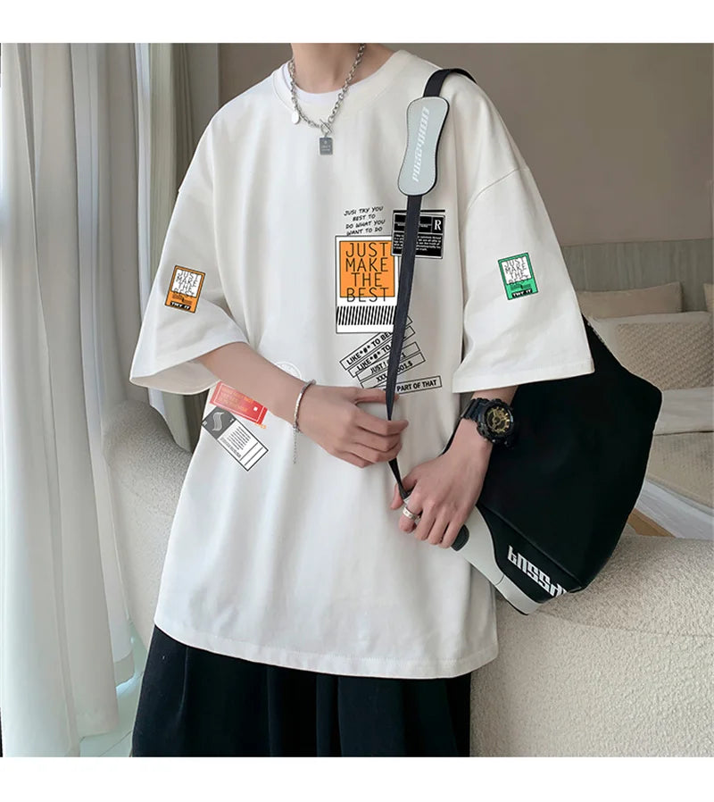 Men's Cotton T-shirts White Mens Oversized T Shirt Summer Casual Wear Letter Print Tee Shirts Fashion for Men 5XL Male Clothes