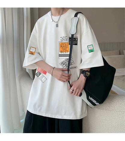 Men's Cotton T-shirts White Mens Oversized T Shirt Summer Casual Wear Letter Print Tee Shirts Fashion for Men 5XL Male Clothes