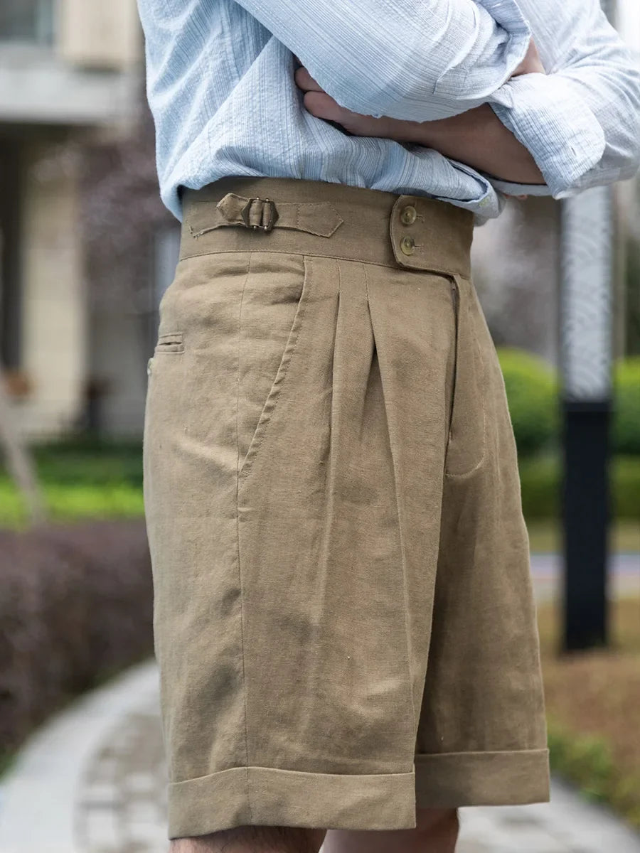 Pure linen fabric Lazy summer Naples high-waisted loose shorts men's casual pants can be customized