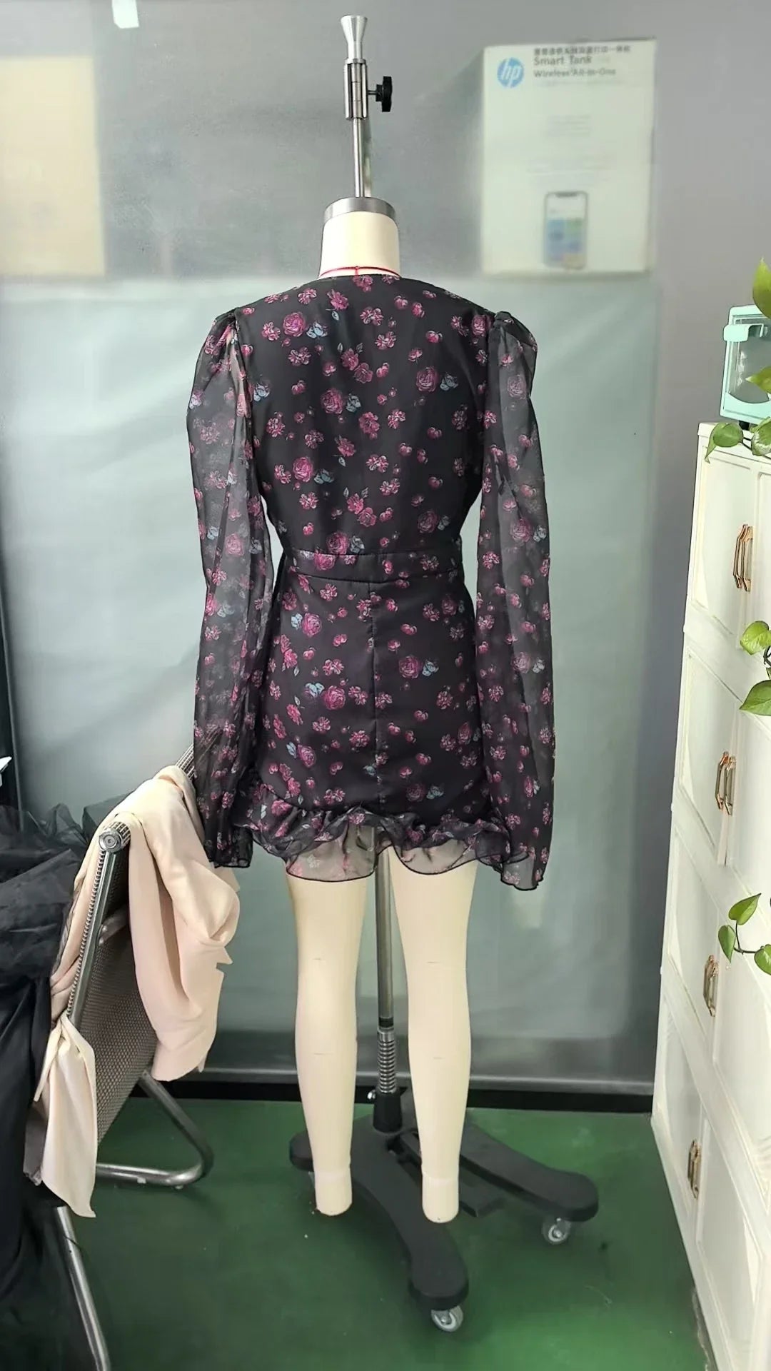 Flora Painted Ruffle Women Elegant Mini Dress Full Sleeve Deep V-neck Slim A-line Vestido 2026 Lady Holiday Street Robes New