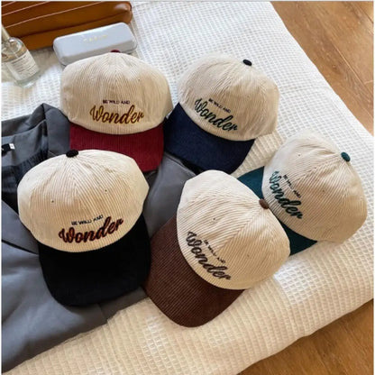 Corduroy Embroidery Baseball Cap Korean Retro Adjustable Hat for Men Women Casual Outdoor Travel Breathable Fashion Sports Wear
