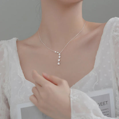 Twinkle Pentagram Y-Shape Pendant Necklace for Women 925 Sterling Silver Luxury Link Chain Necklace Wedding Fine Jewelry