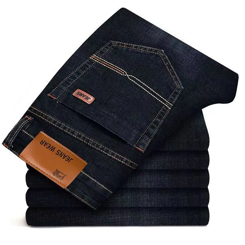 Men Fashion Straight Jeans Mens 2024 New Stretch Slim Fit Pants Comfortable Soft Business Denim Trousers Male Brand Clothing