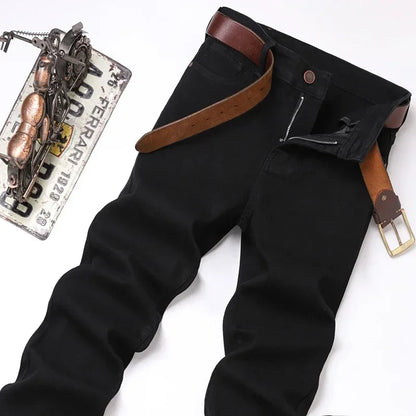White Jeans Men's Fashion Straight Elastic Cotton Denim Pants Spring Autumn All-match Business Casual Trousers Male Clothes