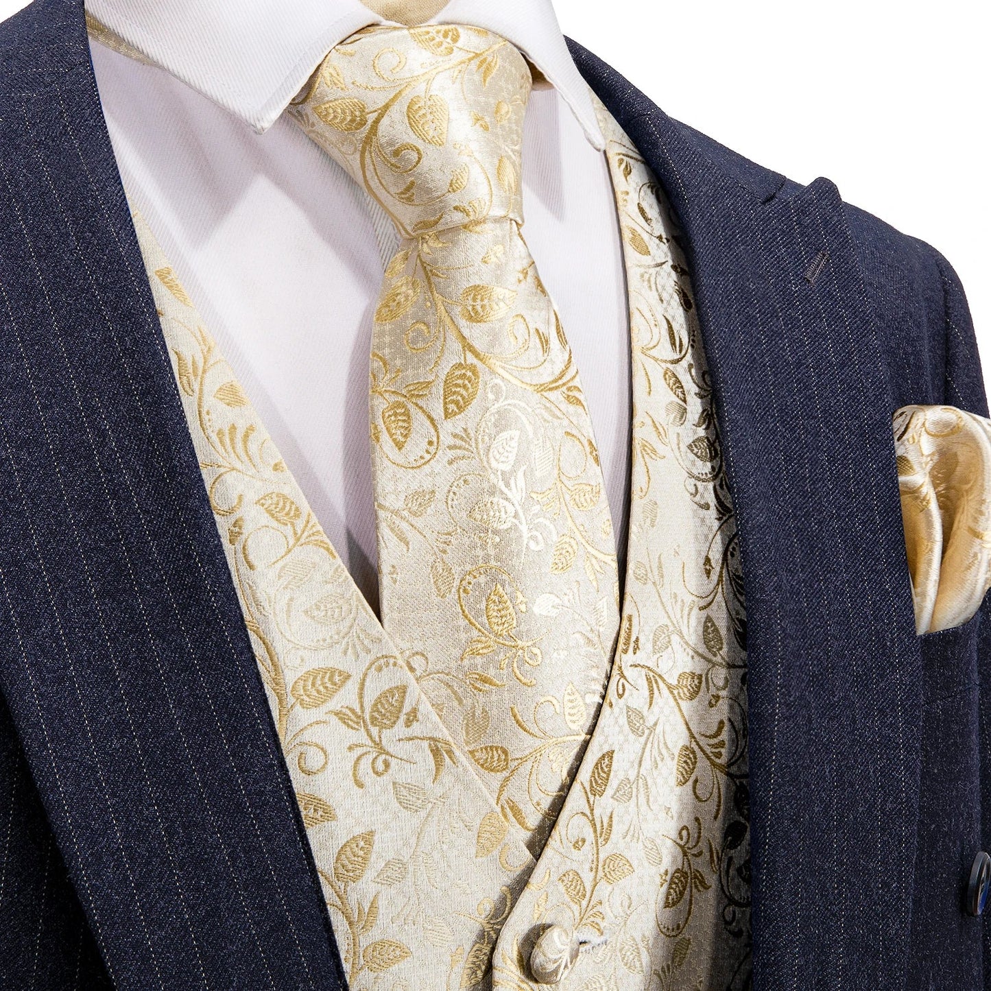 100 Colors Men Vest Tie Hanky Cufflinks Set Waistcoat Paisley Floral Jacquard Sleeveless Jacket Wedding Business