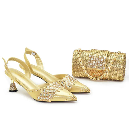 New Arrival Pointed Toe Heels for Women 2026 Elegant Party Diamond Pumps Italian Shoes and Bags Matching Set with Rhinestone