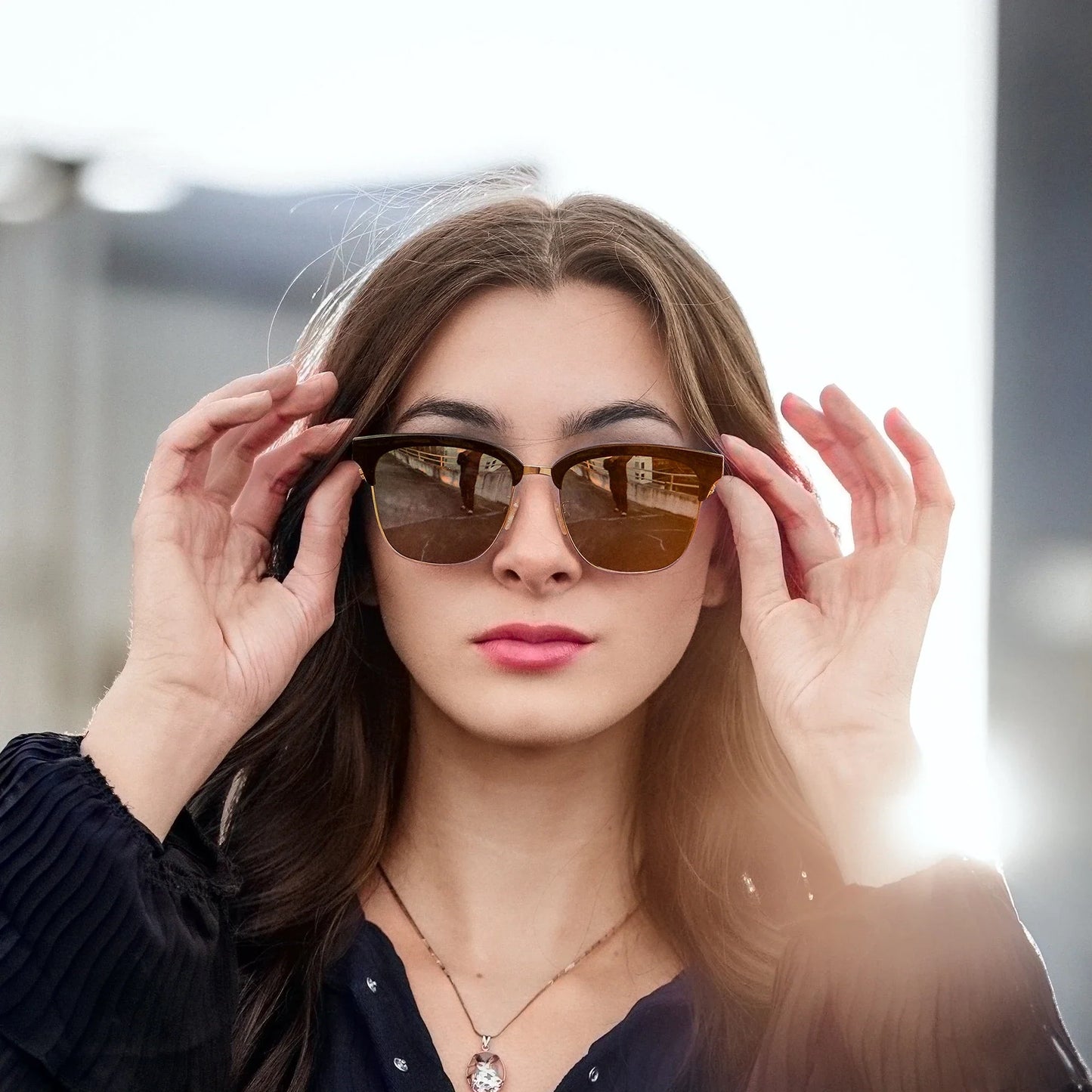 Fashion Half Frame Polarized Sunglasses High-quality Acetate Business Shade Unisex Square UV400 Certified Sun Glasses