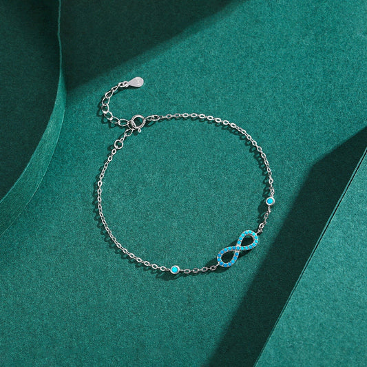 Bracelet Infini Romantique Amour Infini en Argent Sterling 925 Vintage Turquoise Naturel Chaîne Bracelets pour Femmes Bijoux de Mariage