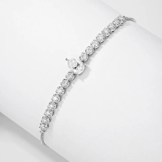 Bracelet de tennis en moissanite goutte d'eau de 2,5 mm avec chaîne de poignet réglable en diamant de laboratoire taillé en poire en argent S925 pour femmes, bijoux de fête