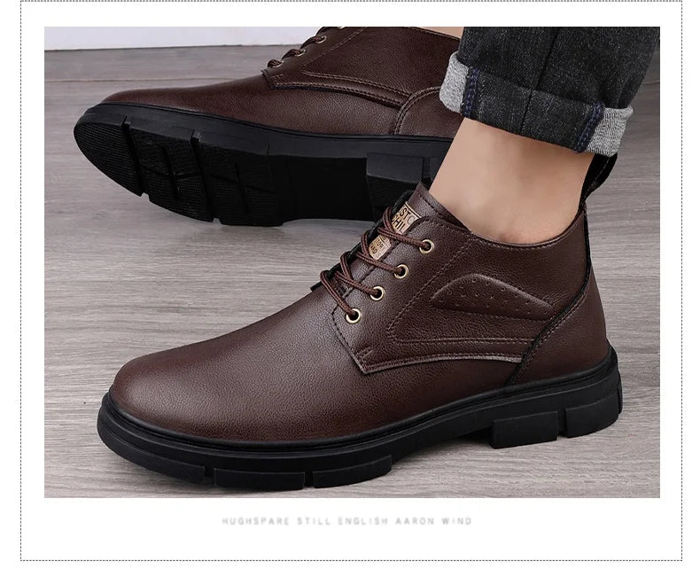 Keep Warm Comfy Split Leather Ankle Boots Winter Men Boots Fashion Lace Up Shoes for Man Lightweight Casual Boots