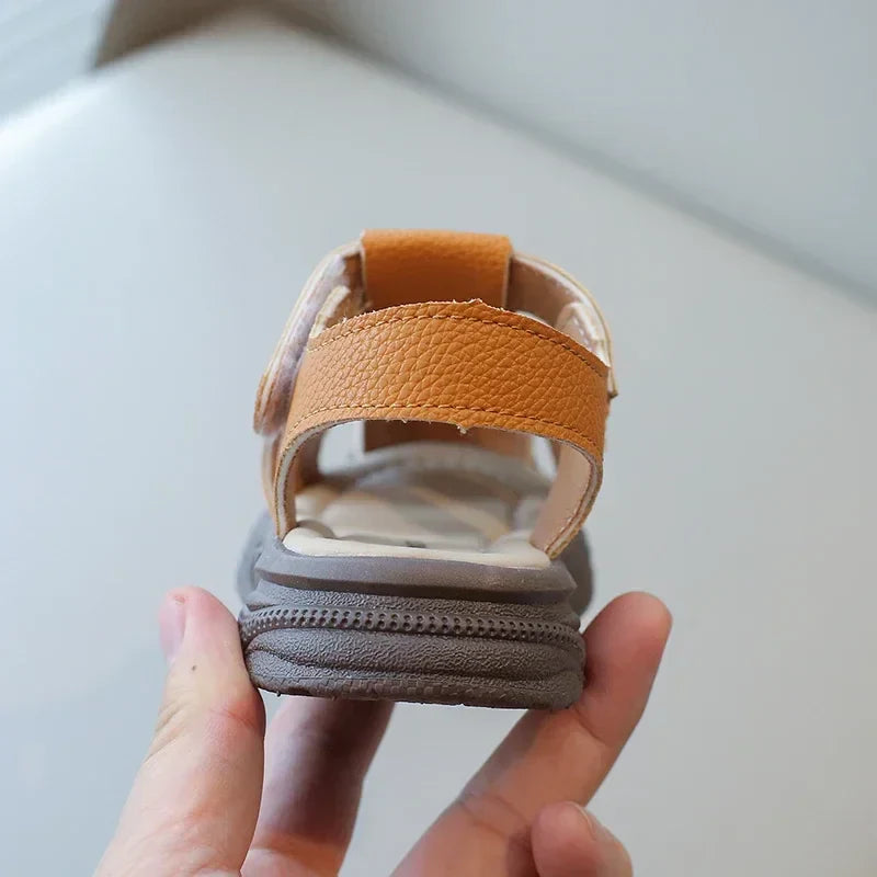 Baby Boys Summer Sandals Kids Beach Shoes Classic Fashion Hollow Toe-capped Anti-kick Toddlers Kindergarten Sandals Breathable