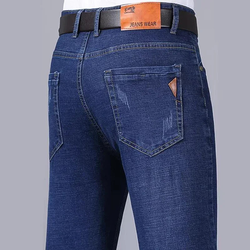 2025 New Business Men's Jeans Casual Comfortable Straight Stretch Fashion Classic Premium Blue Black Denim Pants Large Pants
