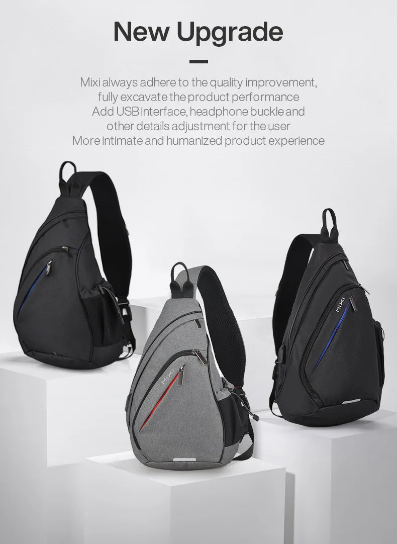 Men One Shoulder Backpack Women Sling Bag Crossbody USB Boys Cycling Sports Travel Versatile Fashion Student School