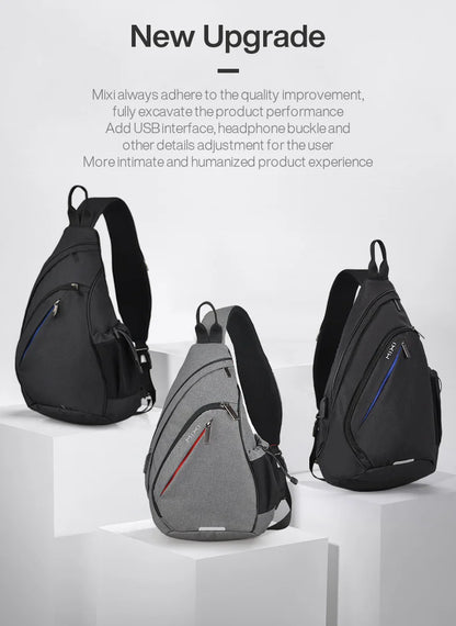 Men One Shoulder Backpack Women Sling Bag Crossbody USB Boys Cycling Sports Travel Versatile Fashion Student School