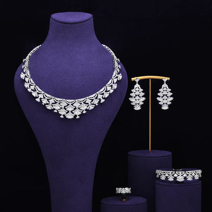 4 pieces of bride zirconia full set of women's party jewelry, luxury Dubai Nigeria CZ luxury crystal wedding necklace set