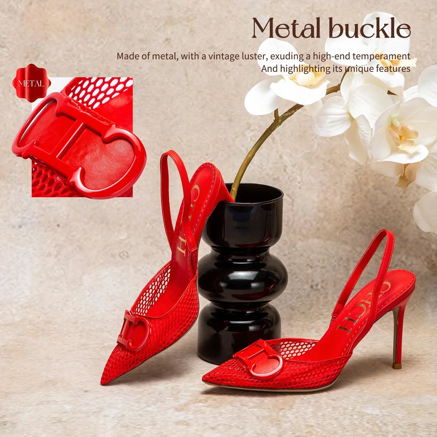 Women's High Heels 2025 Summer Breathable Mesh Black Business Sandals 9cm