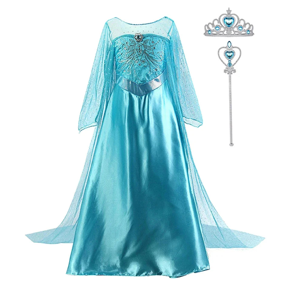 2026 Frozen Elsa Snow Queen Princess Dress Up Girls Fancy Costume Kids Role-play Carnival Children Birthday Party Dresses