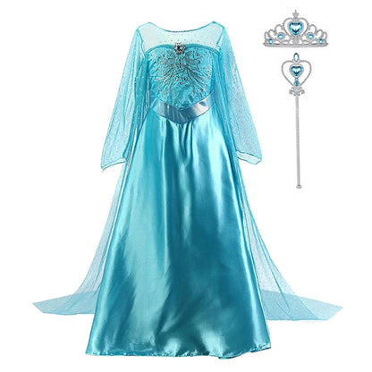 2026 Frozen Elsa Snow Queen Princess Dress Up Girls Fancy Costume Kids Role-play Carnival Children Birthday Party Dresses