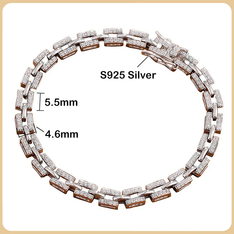 Luxury Designer Tank Chain Moissanite Bracelet for Women Party Wedding Fine Jewelry S925 Sterling Silver Diamond Bracelets