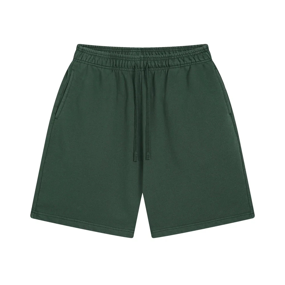 Fashion Summer Men 420gsm Washed Cotton Shorts Retro Unisex High Street Terry Knee Length Short Pants Streetwears HY0845