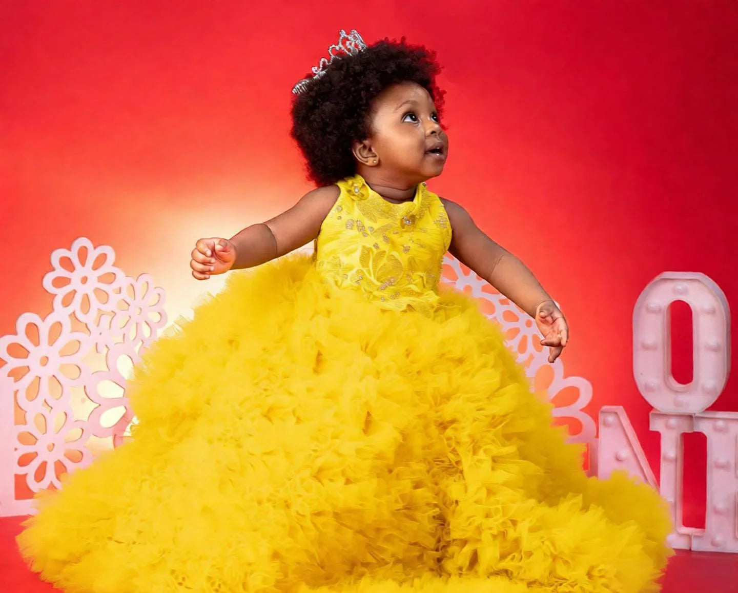 Luxury Red Ruffles Flower Girl Dresses Sequined Princess Customized Baby Girls First Birthday Party Pageant Dress For Wedding