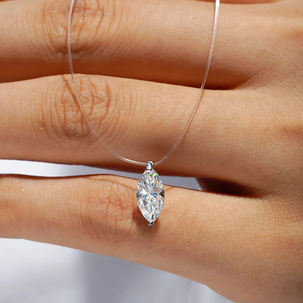 1CT Transparent Fishing Line Moissanite Pendant Necklace for Women 925 Sterling Silver Water Drop Lab Diamond Necklace Jewelry