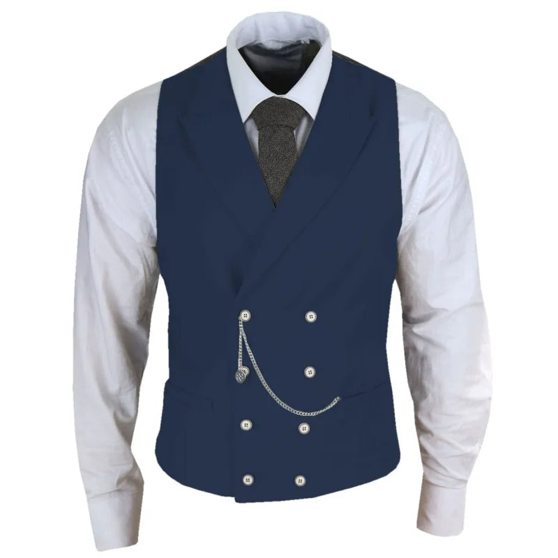 Men Vest White Solid With Lapel Double Button Waistcoat For Banquet Birthday Wedding Business Work Formal Set Men Suit Vest