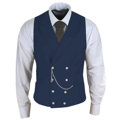 Men Vest White Solid With Lapel Double Button Waistcoat For Banquet Birthday Wedding Business Work Formal Set Men Suit Vest