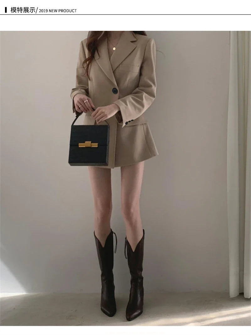 Women Blazer 2025 New Slim Spring Autumn Suit Jackets One Button Long Sleeve Korean Casual Coats Female Blazer Outwear Trend Top