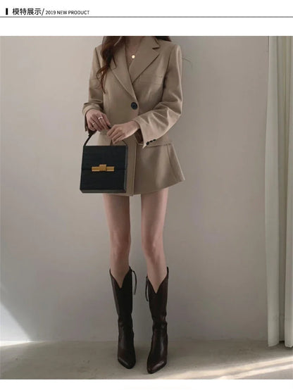 Women Blazer 2025 New Slim Spring Autumn Suit Jackets One Button Long Sleeve Korean Casual Coats Female Blazer Outwear Trend Top