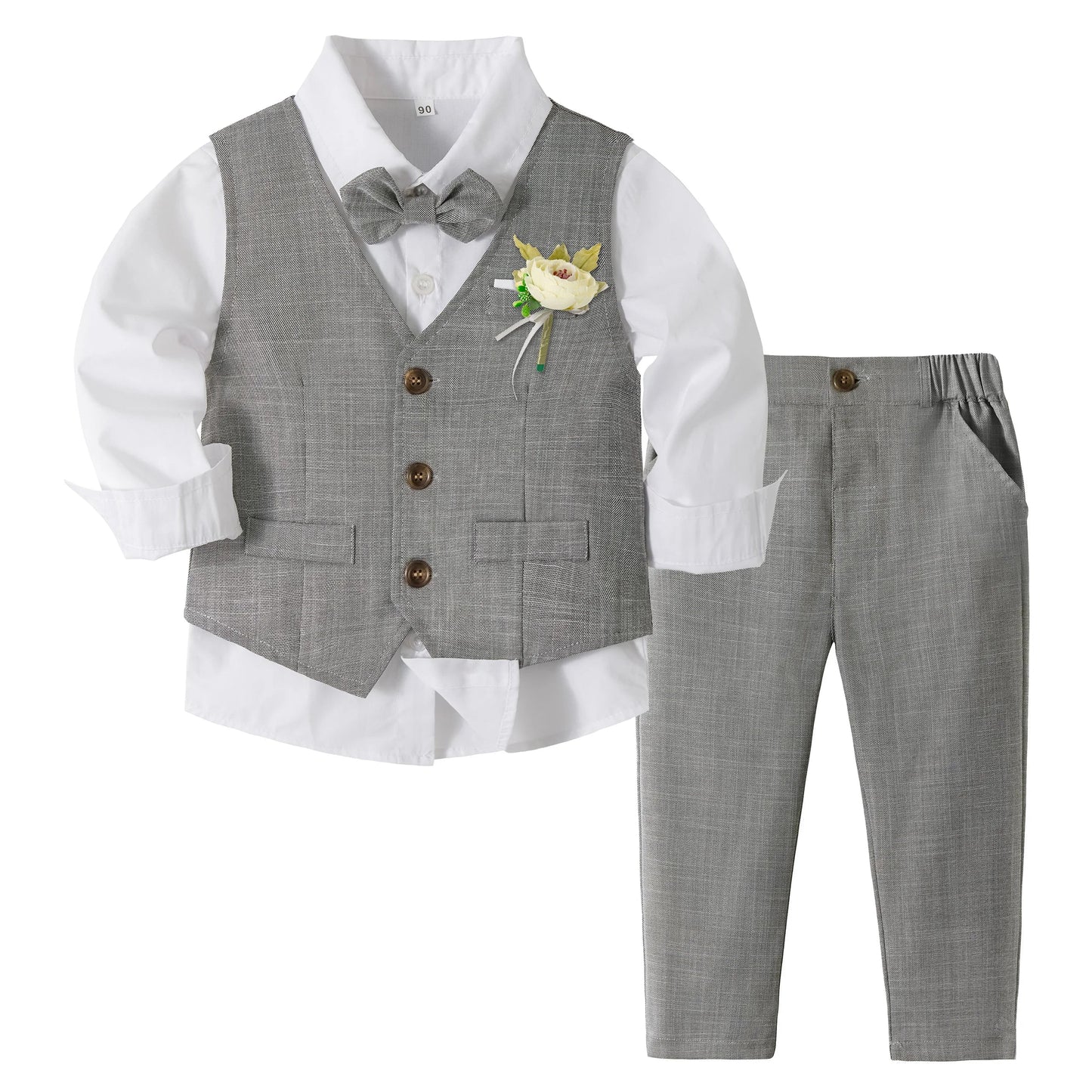 5Pcs Kids Baby Boys Formal Wedding Ring Bearer Outfits Toddler Gentleman Bowtie Vest Guest Suits Dress Shirt Pants Set