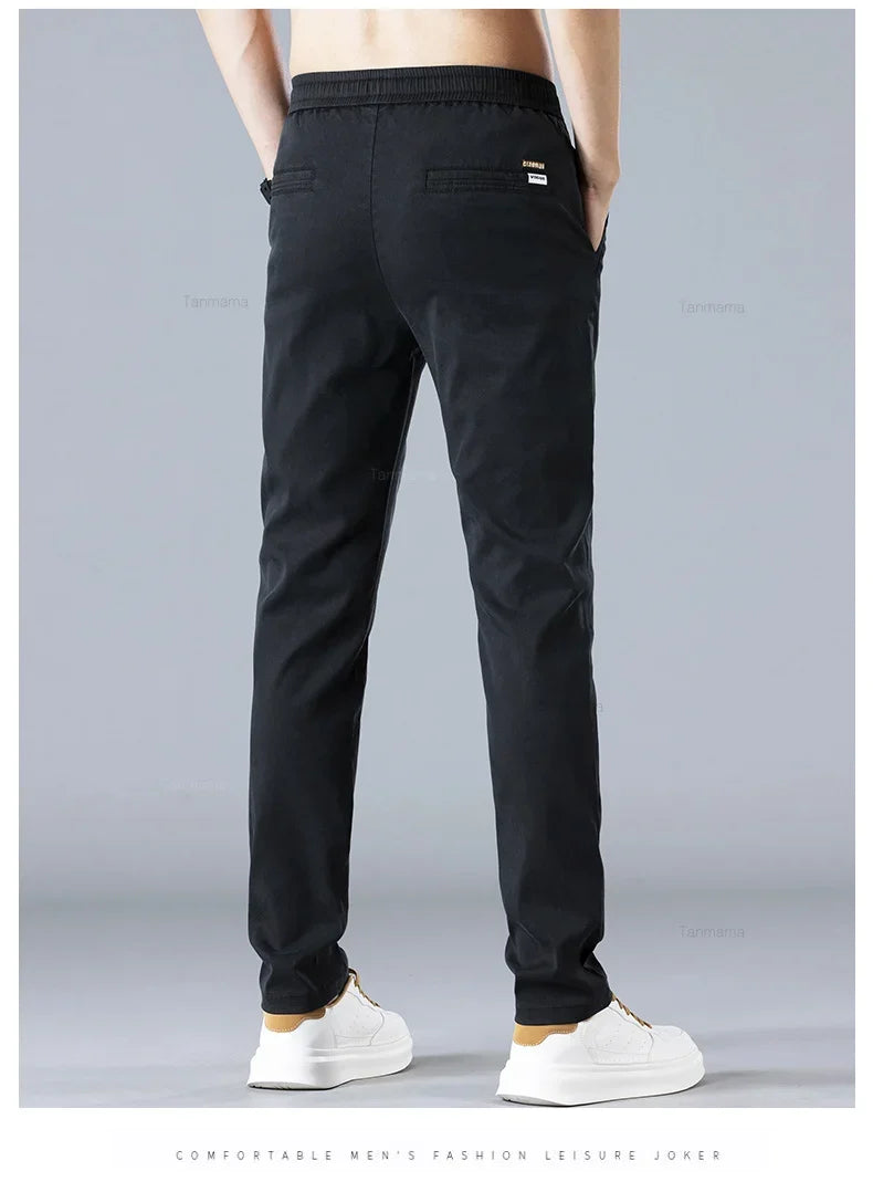 Spring Summer Men's Casual Pants Korean Fashion Cotton Thin Soft Elastic Slim Business Trousers Black Green Khaki