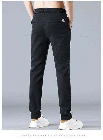 Spring Summer Men's Casual Pants Korean Fashion Cotton Thin Soft Elastic Slim Business Trousers Black Green Khaki