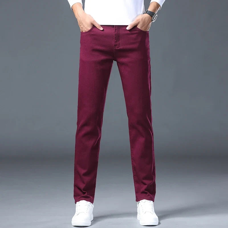 Fashion Classic Jeans Men Solid Color Casual Streetwear Hip-hop Trousers Stretch Slim-fit Embroidered Denim Pants