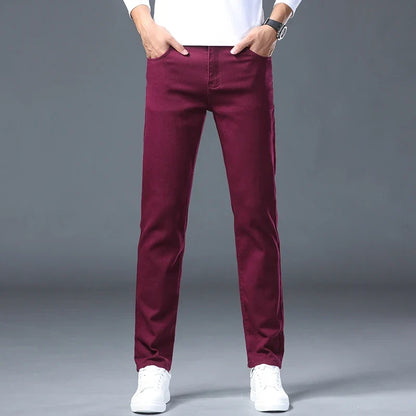 Fashion Classic Jeans Men Solid Color Casual Streetwear Hip-hop Trousers Stretch Slim-fit Embroidered Denim Pants