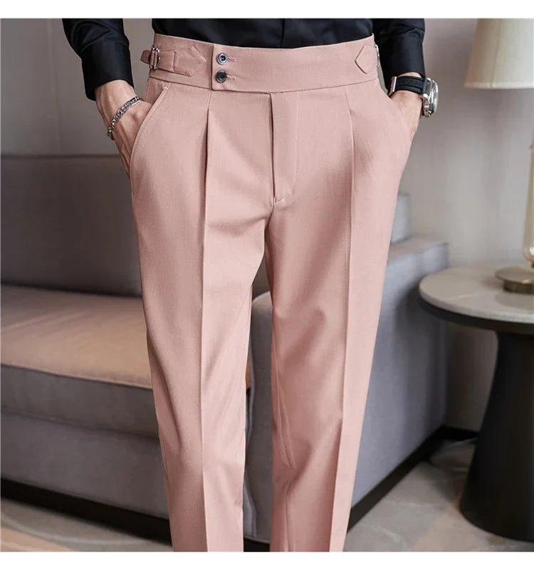High-quality 2024 Men's Naples Trousers, Men's High-waisted Casual Pants Slim-fit Suit Trousers 28-38 Classic Formal Dress Pants