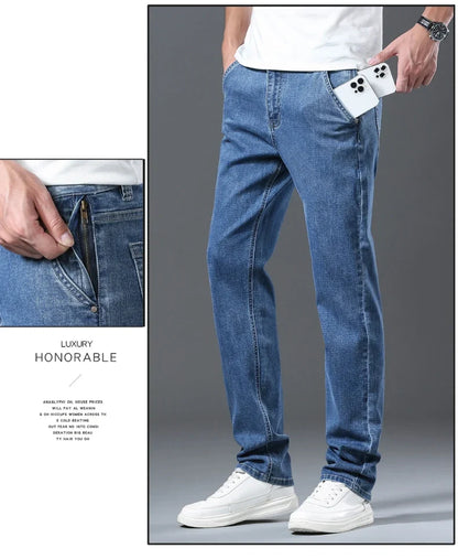 2024 New Men's Clothing Casual Jeans Winter New Fleece Pants Thick Warm Fashion Straight Fit Male Denim Trousers