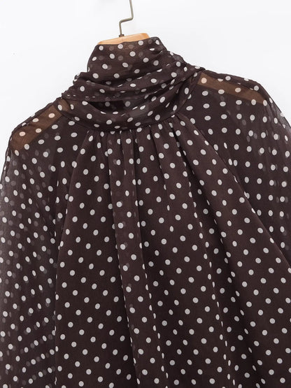 Fashion Simple Bow Polka Dot Shirt European and American Style Loose Long Sleeve Blouse Spring Summer Casual Tops