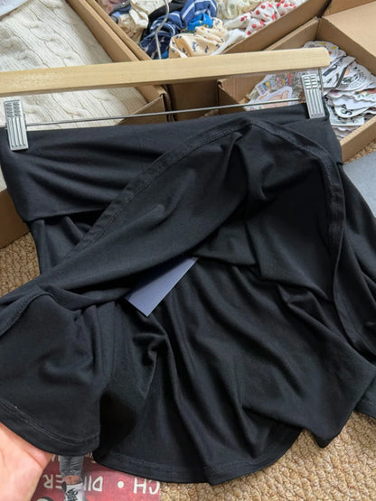 Black Foldover Mini Skirts Woman Elastic Low Waist A-line Short Faldas Summer Casual Simple Solid Preppy Style All-match Skirt