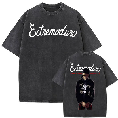 Rock Band EXTREMODURO Tour 2025 Vintage Washed T-shirt Men Women Fashion Hip Hop Street T Shirts Summer Loose Oversized T Shirt