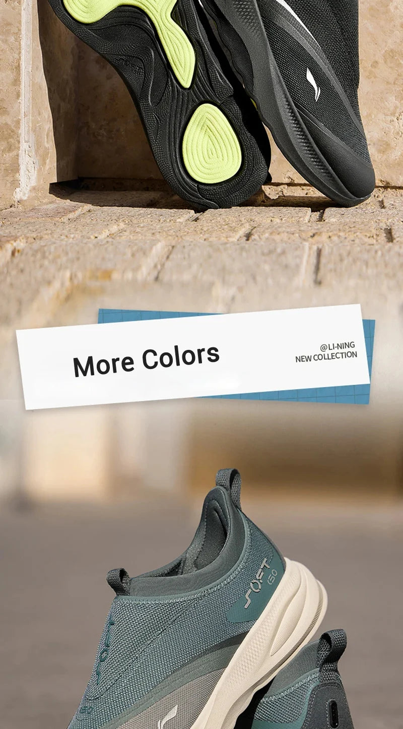Men's SOFT GO 2 Walking Shoes COMFOAM Slip-on Soft Thick Heel LiNing Comfortable Wearable Sports Casual Shoes AGLV005