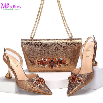 Wine Fashion Leisure Style 2025 New Coming Nigerian Women Shoes Matching Bag Set Pointed Toe High Quality  For Wedding Party
