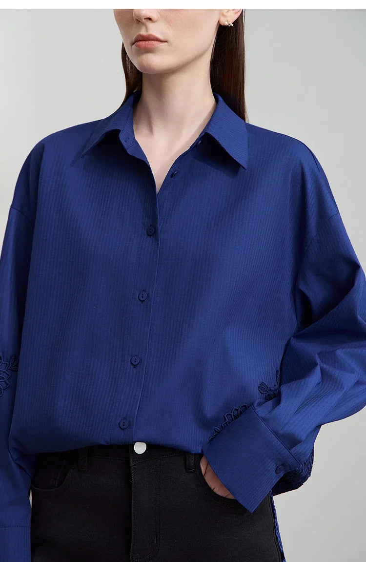 2025 New Arrival Autumn Offce Lady Shirt Turn-down Collar Drop Sleeves Loose Blouse Lace Splicing Women Clothing 12553077