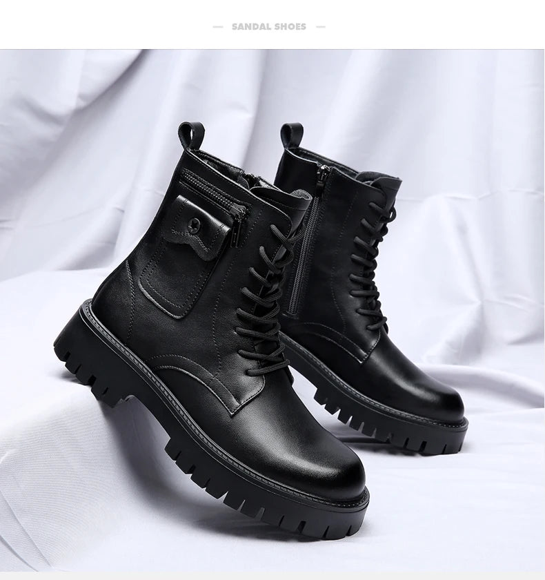 Fashion White Boots For Men New British Style Platform Motorcycle Boots Good Quality Casual Men’s High Top Leather Shoes Punk